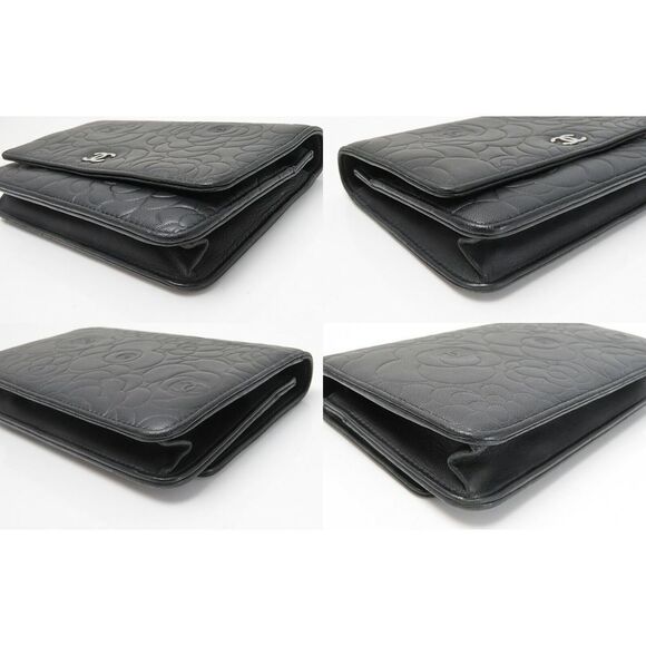 Auth CHANEL Black Camellia Pattern Leather Wallet on Chain Bag WOC 43425 - Picture 8 of 12